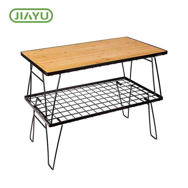 Nakatiklop na solidong kahoy na mesh camping table
